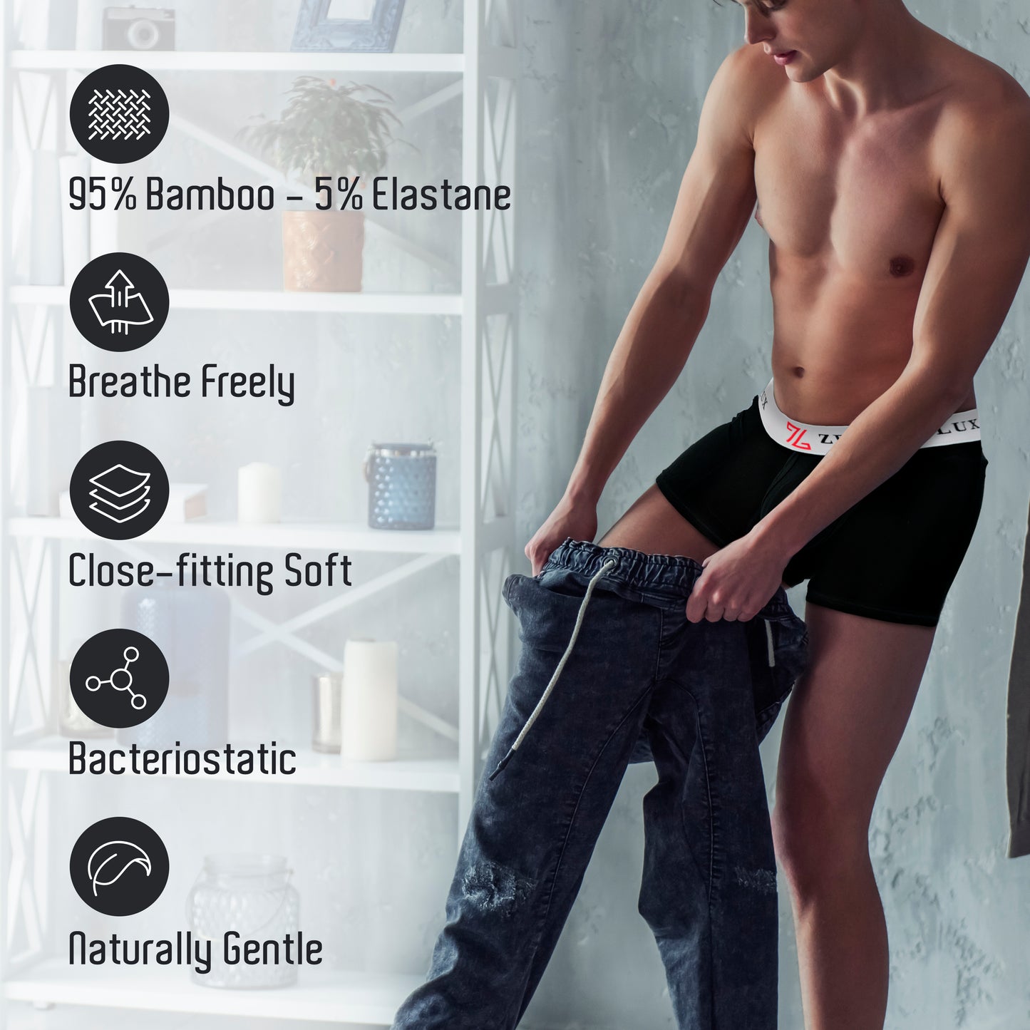 Zephyr Lux Bamboo Fiber Men's Boxer Briefs - Comfort Stretch Navy Blue, Black