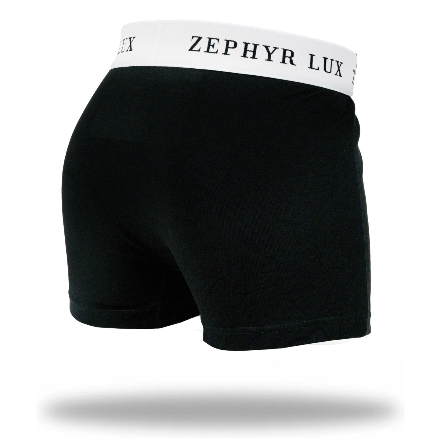 Zephyr Lux black short-leg boxer brief rear and side view