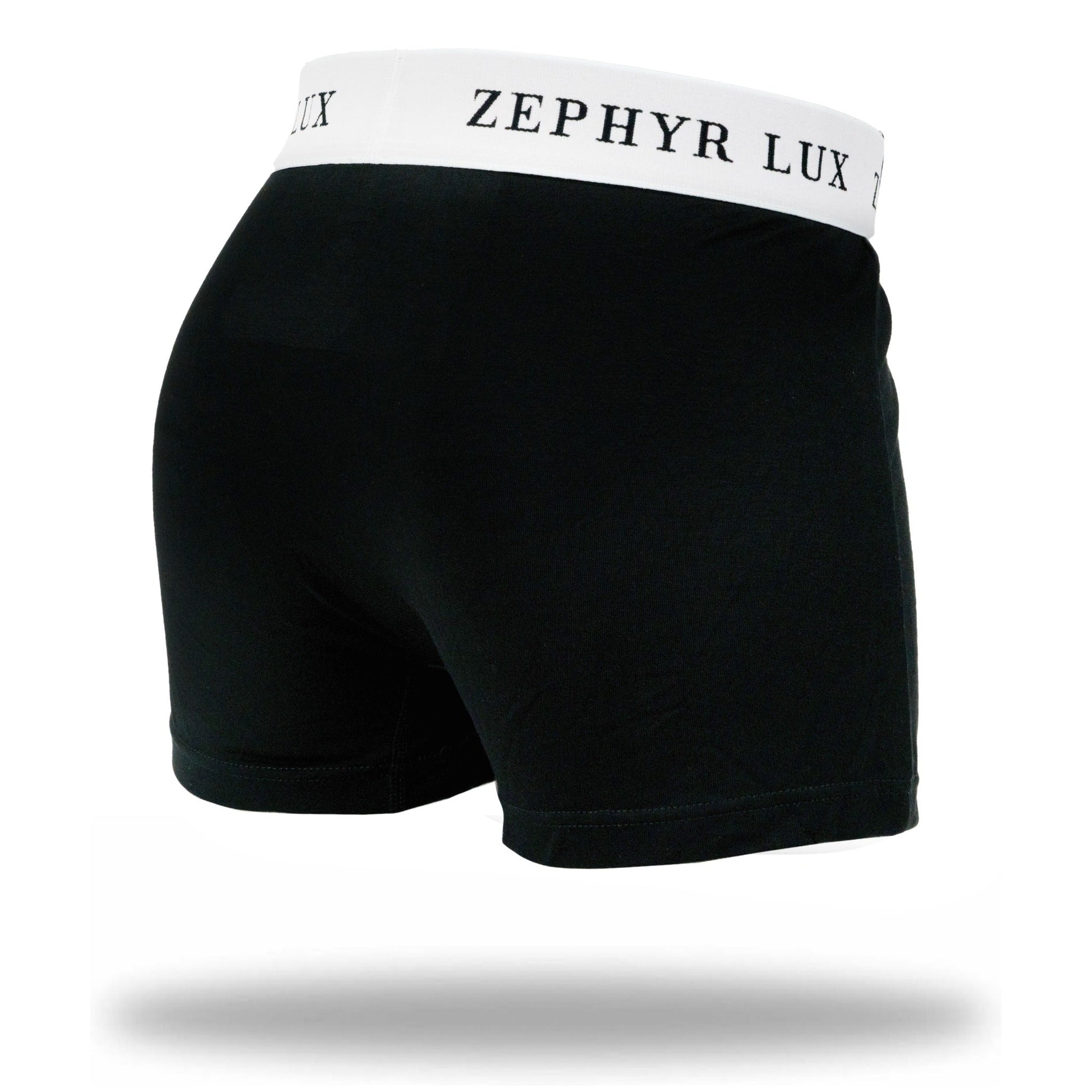 Zephyr Lux black short-leg boxer brief rear and side view