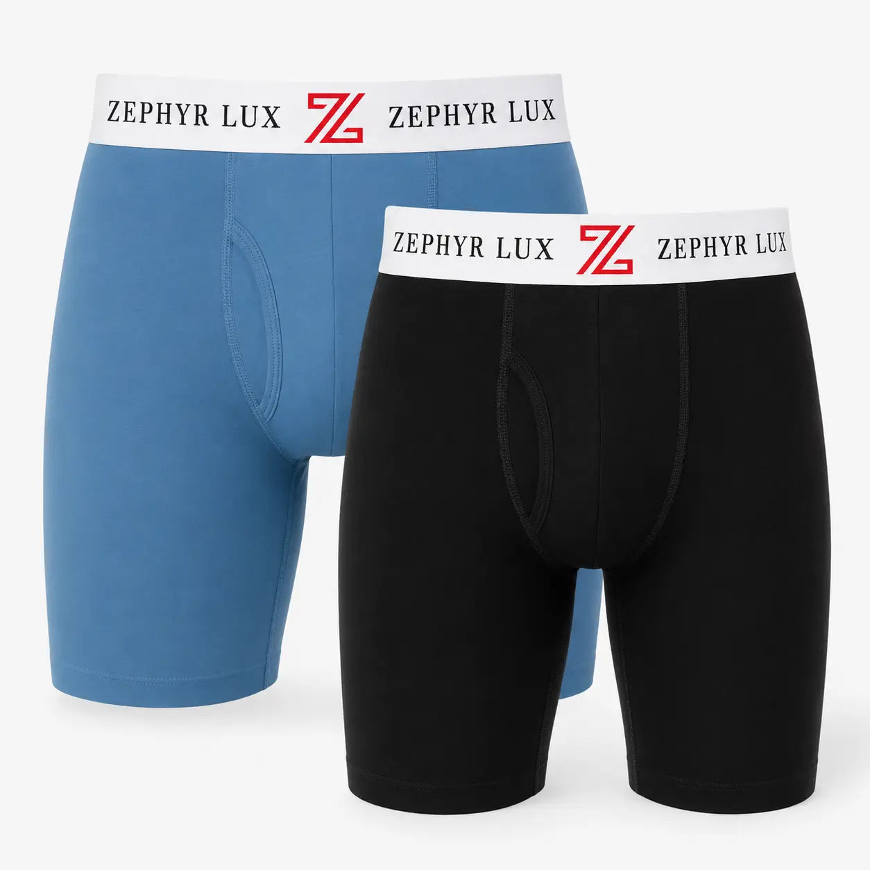 Zephyr Lux blue and black long-leg boxer brief two-pack